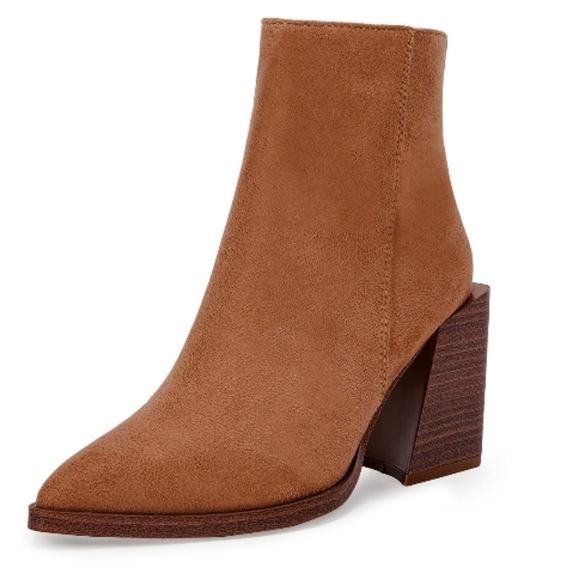 Coutgo Brown Pointed Toe Chunky Block Stacked Mid Heel Slip On Booties Size 6 - Picture 1 of 9